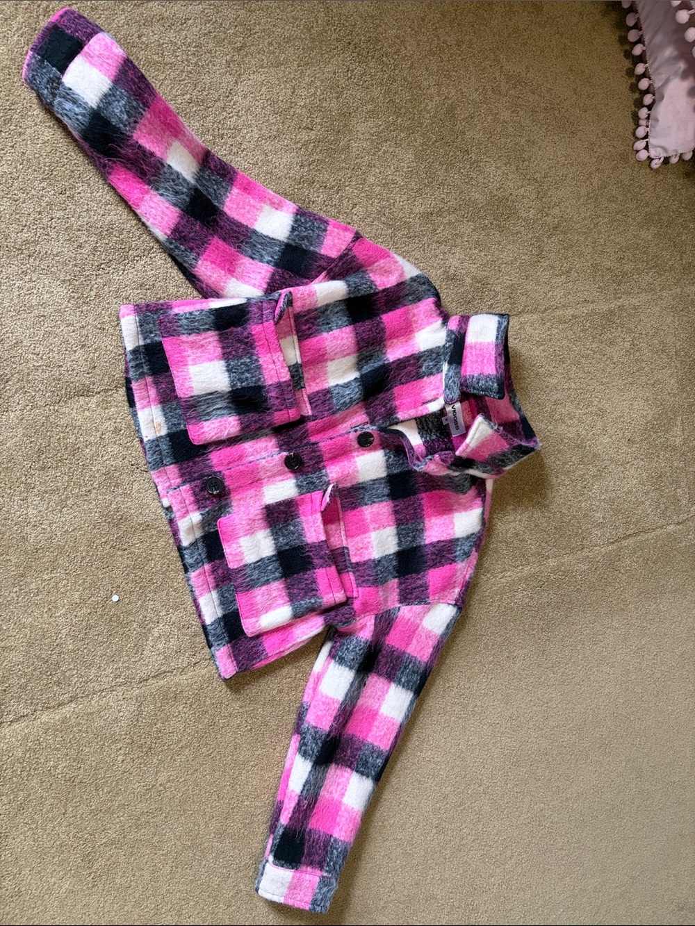Vigoss Pink Black White Plaid Button-Front Shacket
